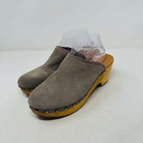 Corso Como Gray Rafe Suede Leather Clogs Wooden Platform Studded Heels Size 9.5M - Picture 14 of 14